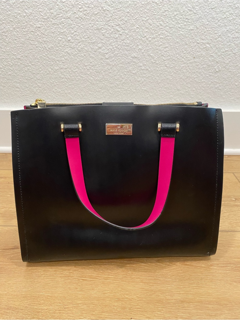 Kate Spade Arbour Hill Large Elodie Leather Satchel Black Pink Tote Bag